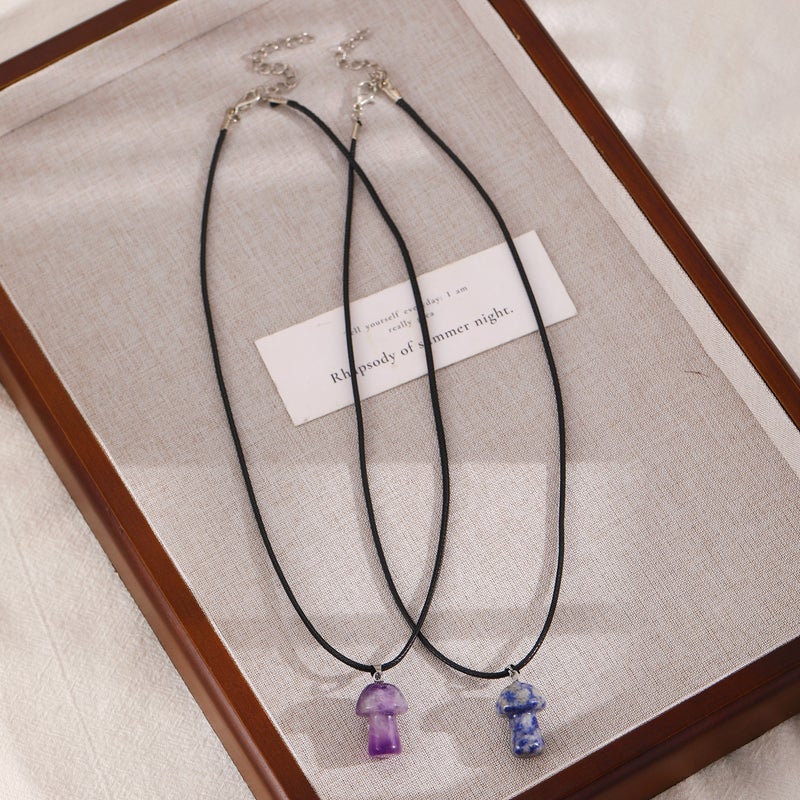 South Korea Niche Ins Style Cute Mushroom Pendant Black Rope Necklace Women'S Simple Elegant All-Match High-End Sense Woolen Chain - Image 5